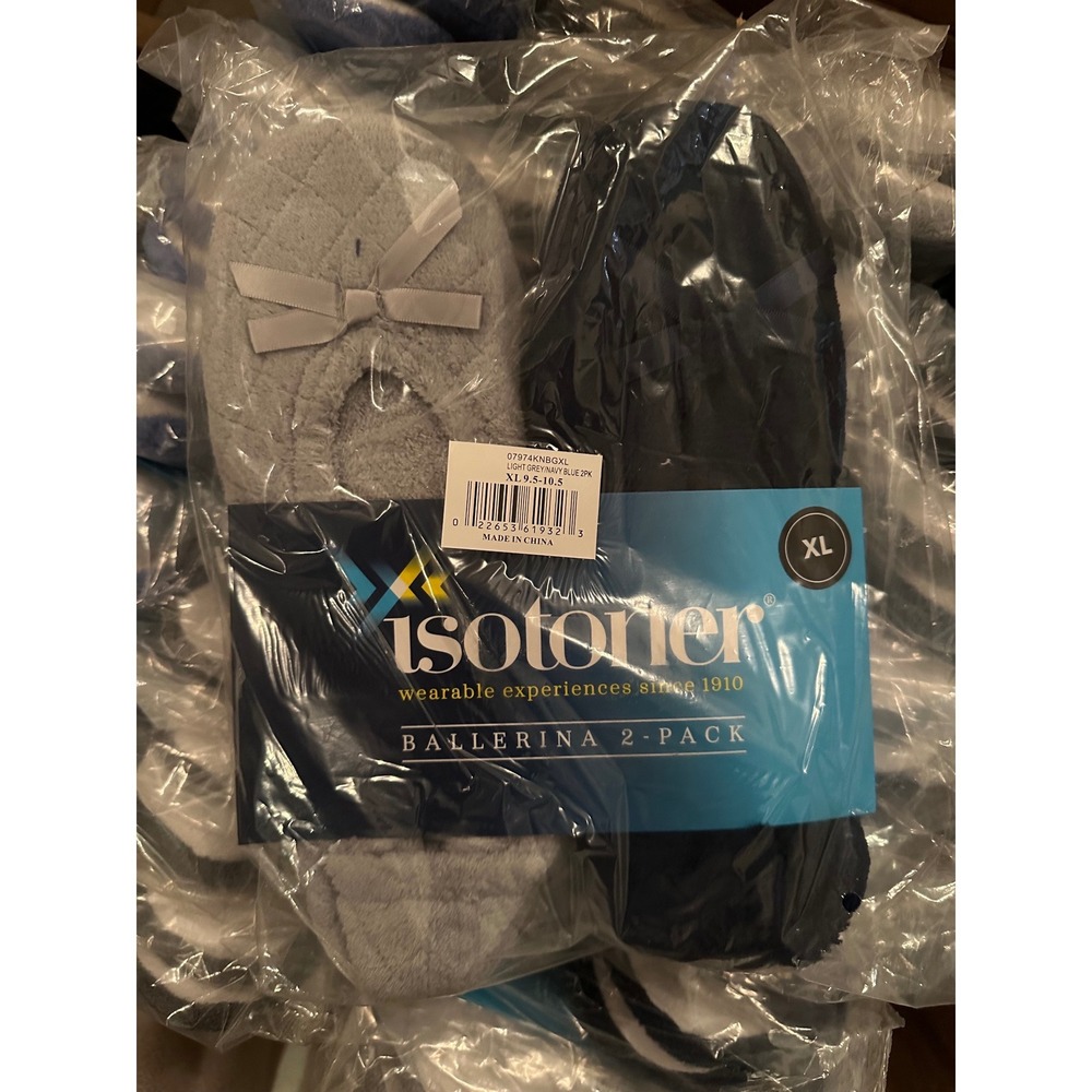 Isotoner Womens 2 Pack Microterry Ballerina Slippers Grey Quilted Navy Blue XL - Picture 6 of 6